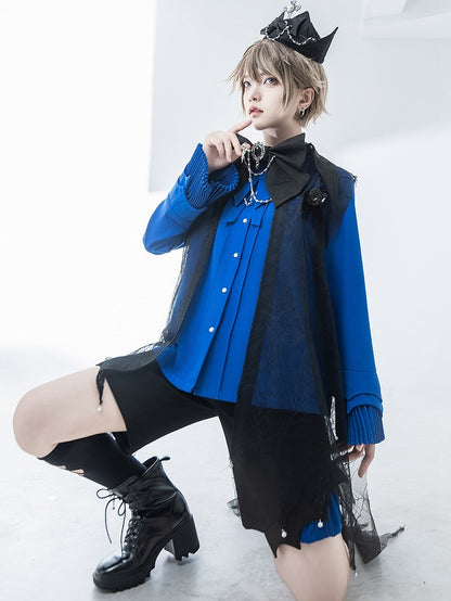 Lolita Straight-leg and Ouji Cuffs Shorts Blue Black Fashion