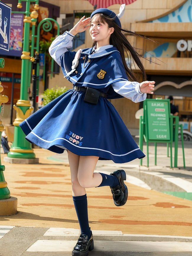 Zootopia Judy Navy Blue Fake Two-piece Preppy Style Dress with Free Waist Bag