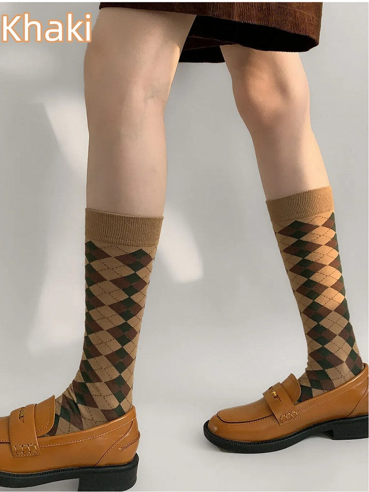 Colors) (5 Argyle Knit Calf Socks