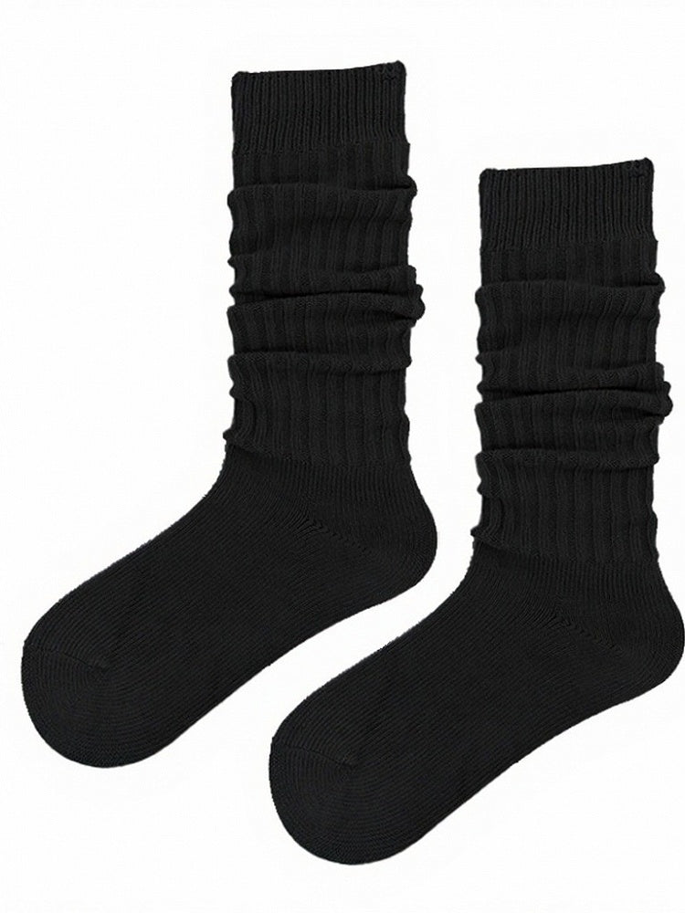 Knit Ribbed Trim Solid Calf Socks in 5 Colors - ModaSwings