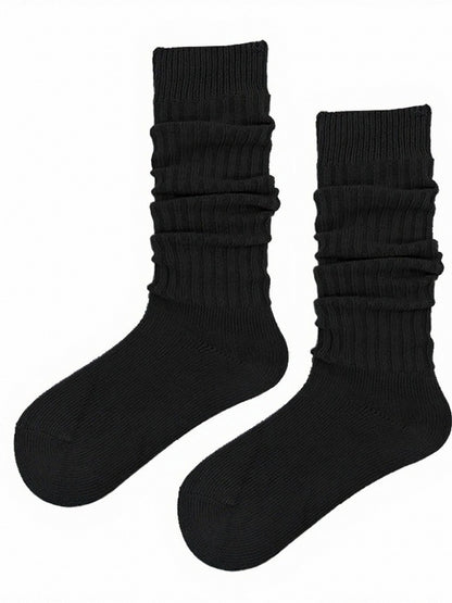 Knit Ribbed Trim Solid Calf Socks in 5 Colors - ModaSwings