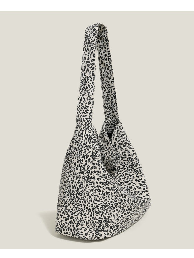 White Print Shoulder and Black Leopard Bag Canvas