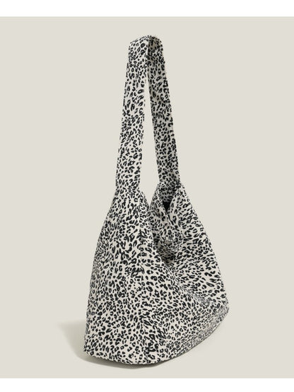 White Print Shoulder and Black Leopard Bag Canvas