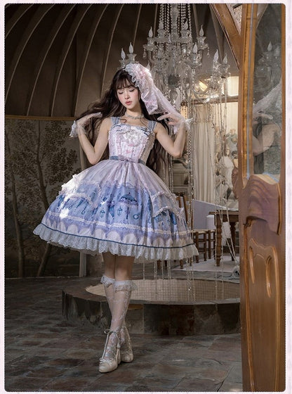 Kawaii Floral Bowknot JSK Dress with Overlay - Mademoiselle Pearl