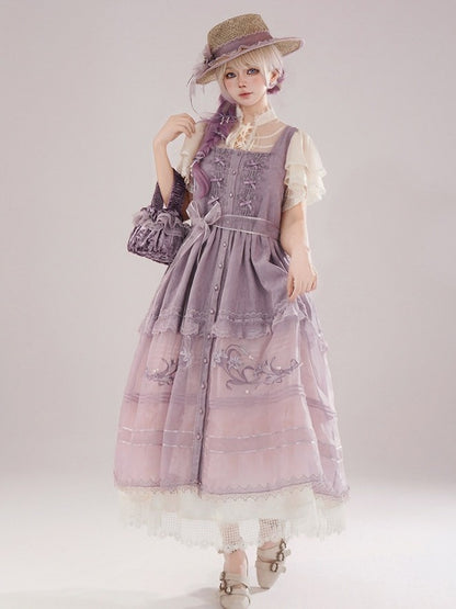 Purple Lace Trim Apron with Bow - Tan Tuan