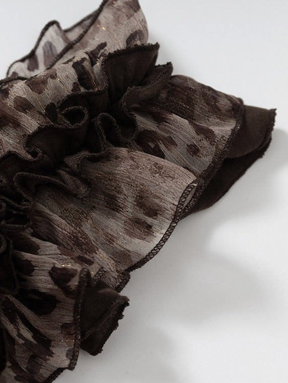 Brown Leopard Cowl-Neck Asymmetric Faux Two-Piece Dress - NO ROMANCE