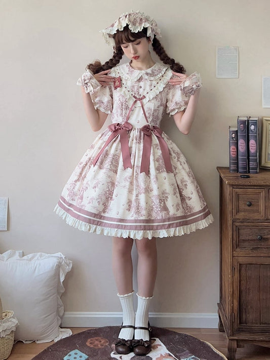 Dusty Sleeves Short Lolita Dress Print Collar Purple Grapes Pan Peter