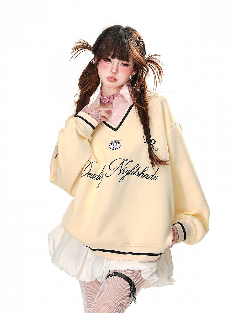 Aprikose/Pink Polokragen Buchstabenstickerei Frühlings-Sweatshirt Kunst-Zweiteiler