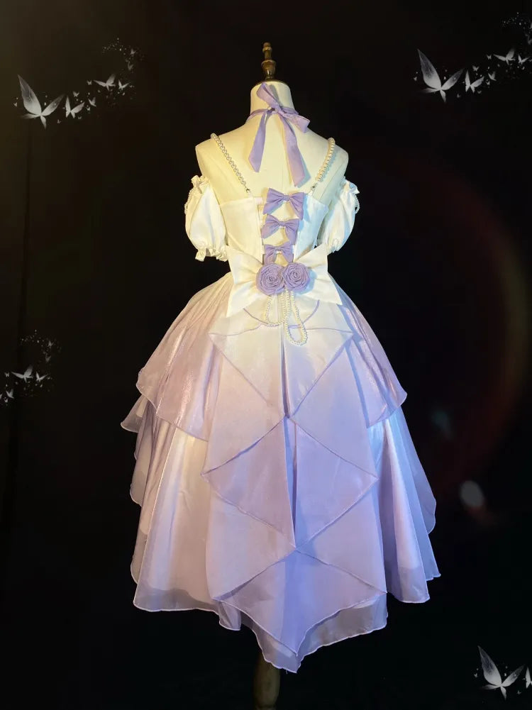 Purple Roses Pink Green / Bowknot Blue Train