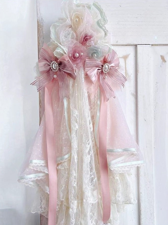 Hairband with Veil and Accents Flower Bead Lolita