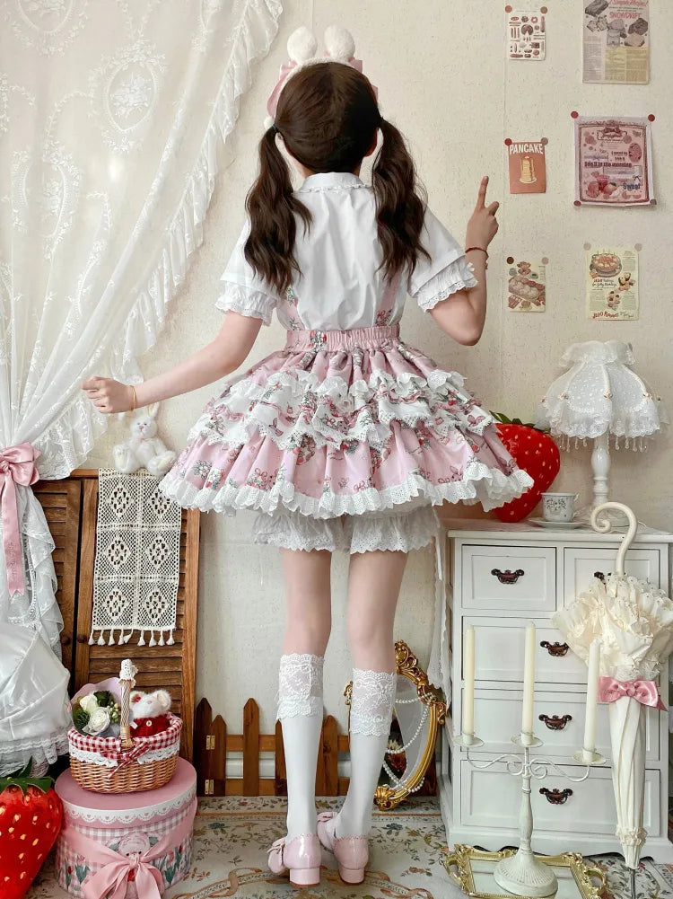Skirt Sweet Overall Bunny Print Lolita Pink