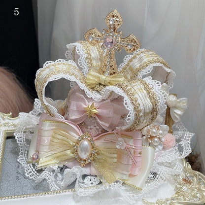 Bowknot Options Cross Lace Hime Trim Mini Rhinestone Hat Details 7 Lolita Crown