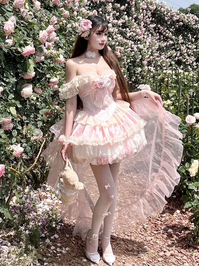 Kei Pink Fairy Bubble Korsettkleid mit floralen Verzierungen