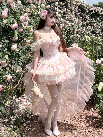 Kei Pink Fairy Bubble Korsettkleid mit floralen Verzierungen