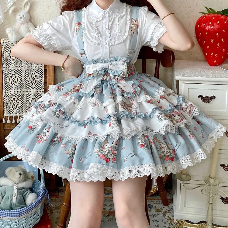 Overall Bunny Lolita Print Blue Sweet Skirt