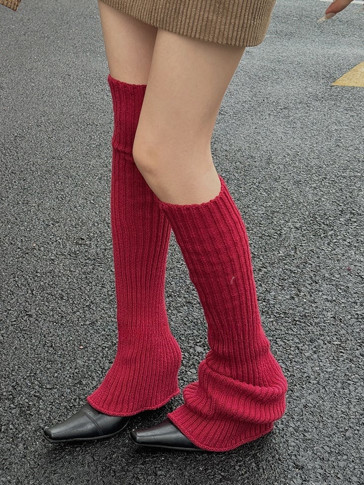 Gestrickte Beinwärmer in Cremeweiß/Aprikose/Rot/Kaffee/Stauviolett/Schwarz