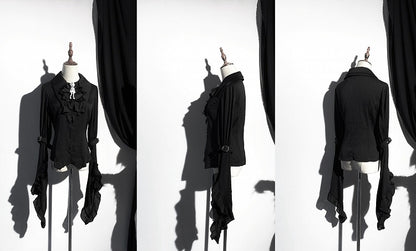 Black Pointed Shirt Flat Lolita Gothic Collar Long Available Sizes Plus Sleeves Layered