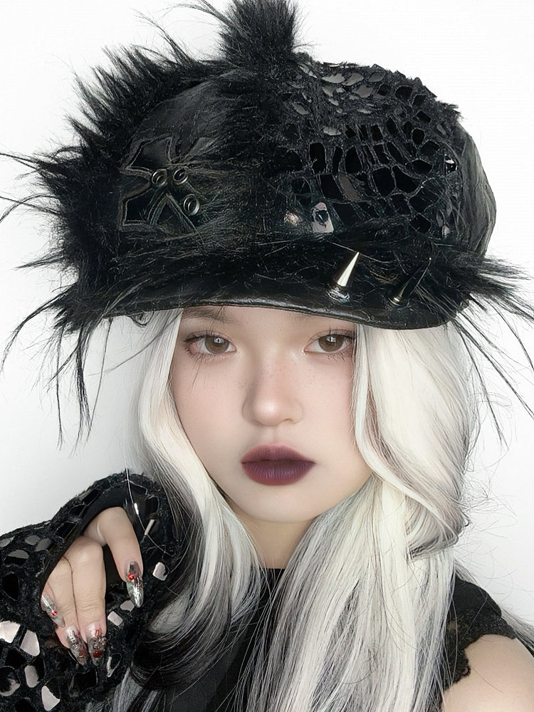 Dark Gothic Snakeskin Cross Black Beret