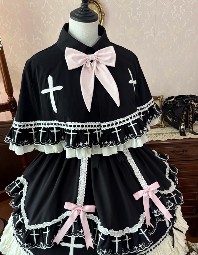 Lolita Cape with Bow & Cross Pattern in 4 Colors - MUYU