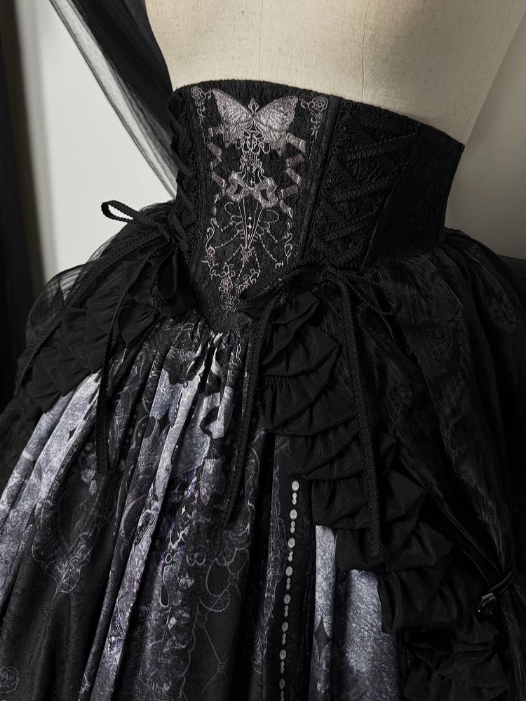 Skirt High Corset Belt Overlay with Waist Butterfly Gothic Embroidery Lolita