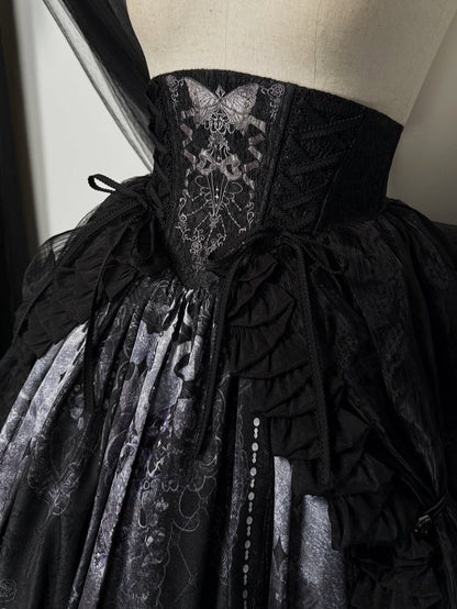 Skirt High Corset Belt Overlay with Waist Butterfly Gothic Embroidery Lolita