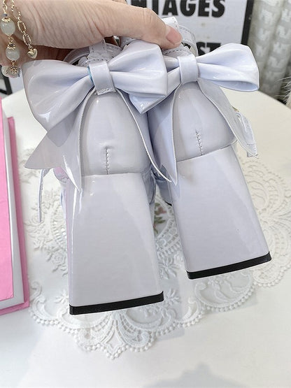 Star in Elegant Lolita High Blue Light 8cm - Accents Block Details Heels Bow