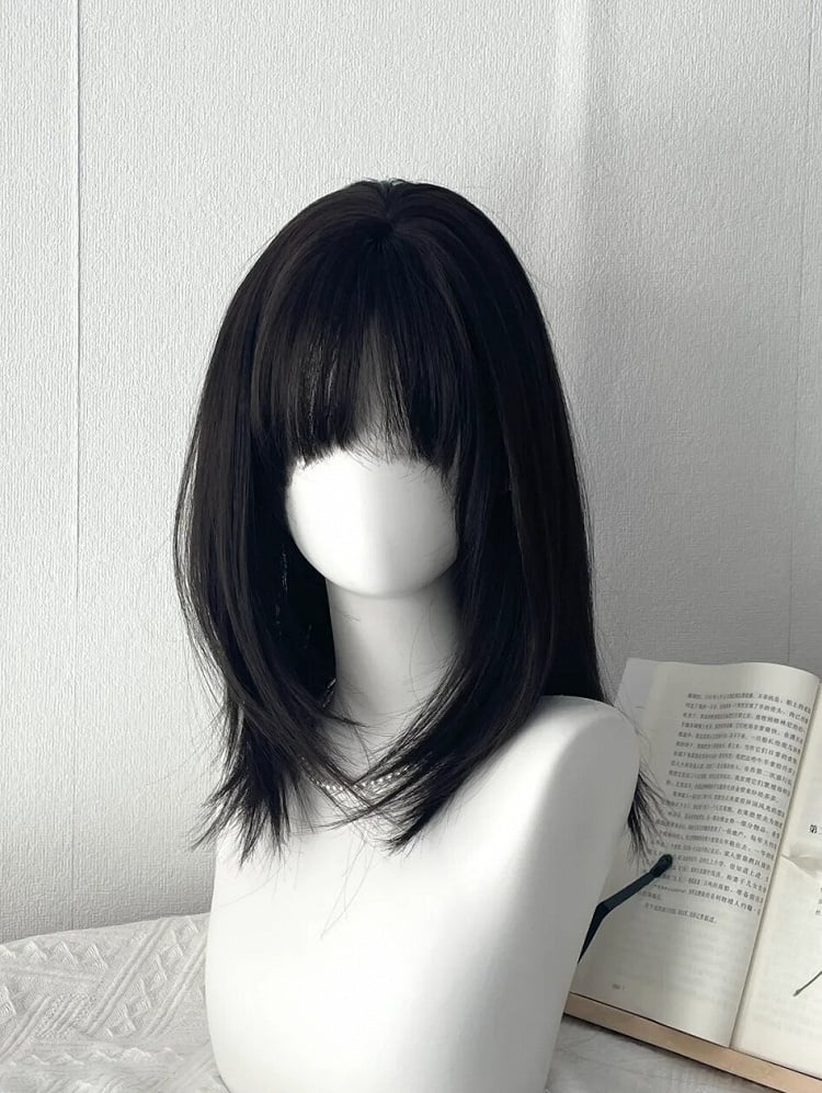 Wig Black with Air Straight Bangs 45CM Tea