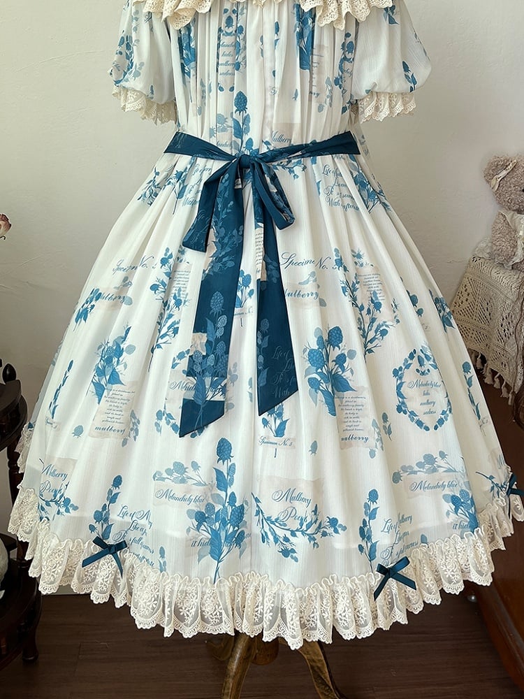 Poetry‌ Mulberry Lolita Print and Sizes Plus Available Loose Dress Blue