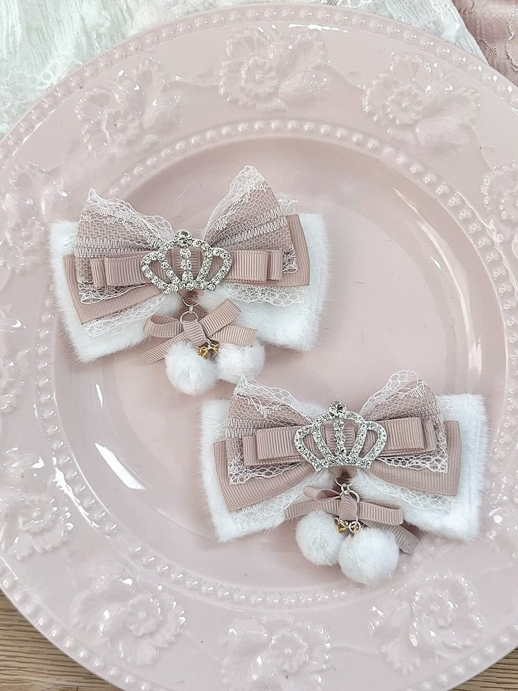 Clip Lace Crown with Kei Pom-Pom 4 Hair Accents Furry Colors Bow Jirai
