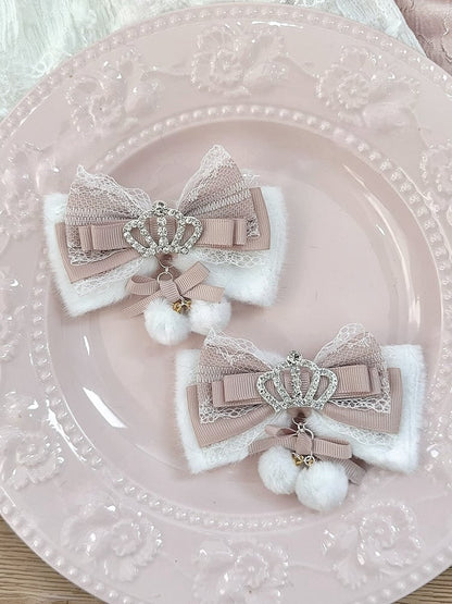 Clip Lace Crown with Kei Pom-Pom 4 Hair Accents Furry Colors Bow Jirai
