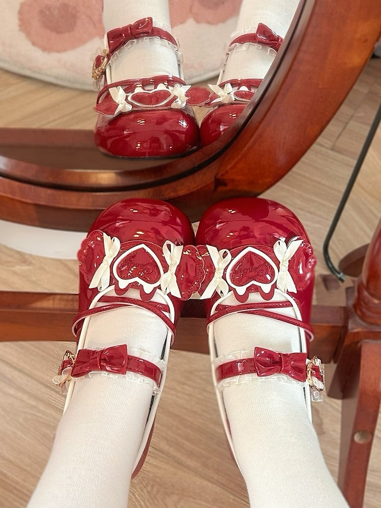 Low-heel Candy-shaped Sweet Red Wine Themed Candy with Shoes Straps Lolita Ornaments Crisscross