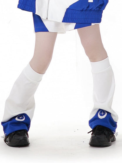 月と星の刺繍入りブルーホワイトレッグウォーマー