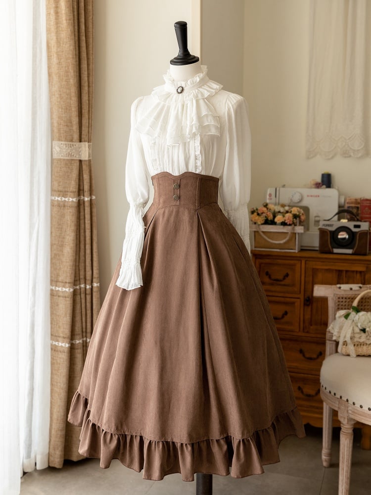 Vintage Brown Waistcoat and Boned High-Waisted Skirt Set