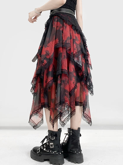 Krawatte Roter Besatz Spitzensaum Y2K Rock Taschentuch Farbstoff Stufen