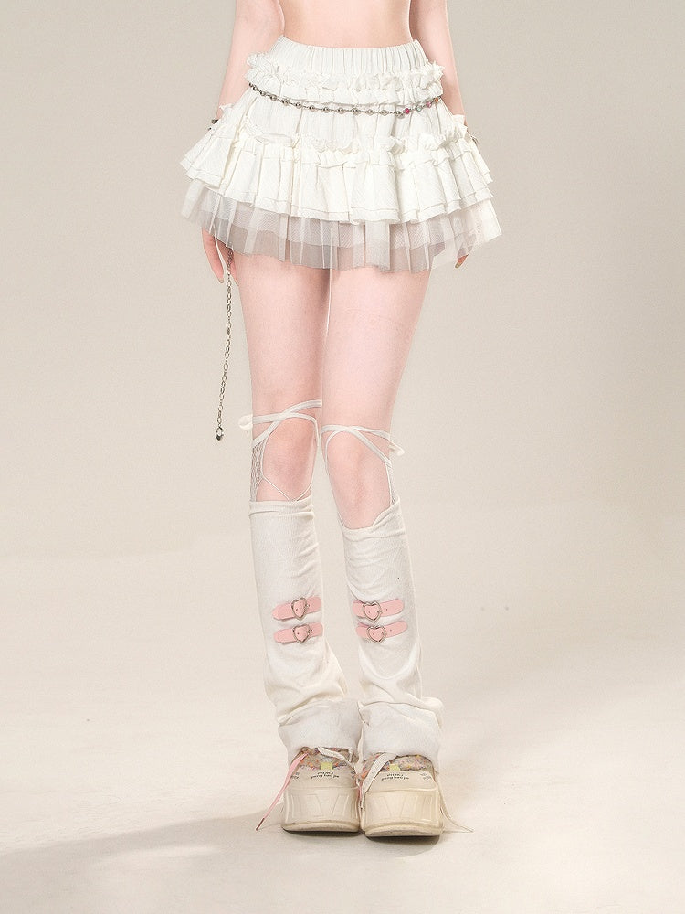 ティアードスカート ホワイト メッシュ 伸縮性ウエスト スイート