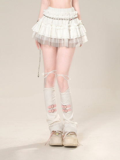ティアードスカート ホワイト メッシュ 伸縮性ウエスト スイート