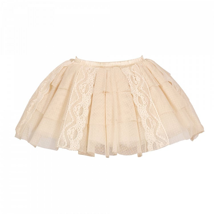Apricot Layered Dots Tulle Skirt with Lace Trim & Built-in Bloomers - Blood Supply