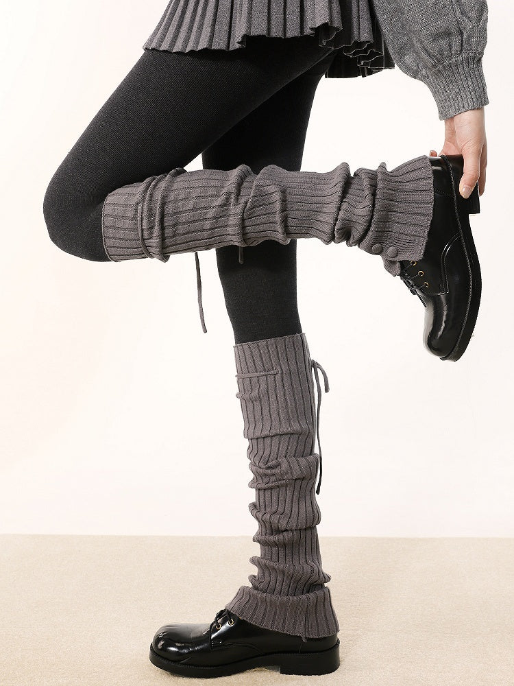 Pattern Striped Straps Leg Warmers Knitted 5 and Vertical Colors with Buttons