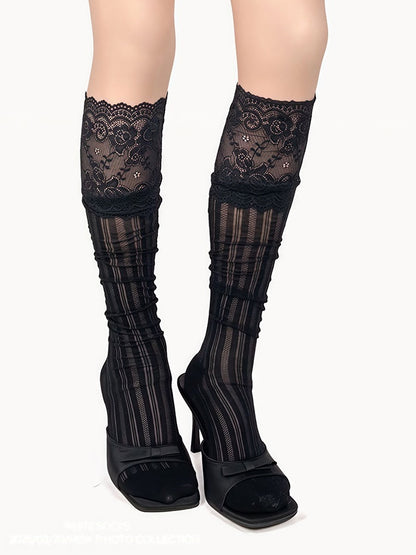 4 Colors Ballet-Style Lace Cuff Breathable Calf Socks