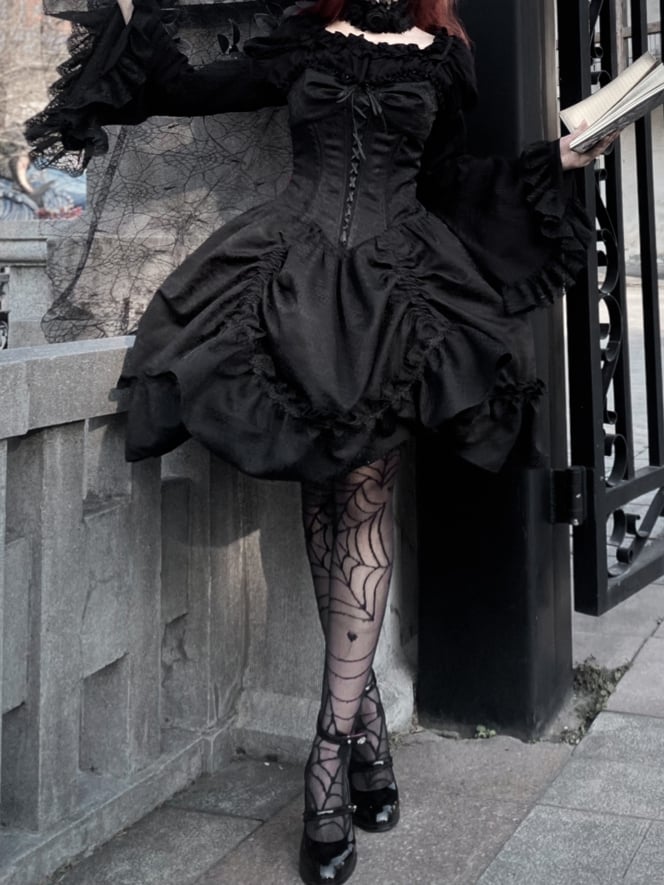 Skirt Lolita Corset Spaghetti Dress Straps Waist Jumper Black Gothic