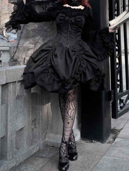 Skirt Lolita Corset Spaghetti Dress Straps Waist Jumper Black Gothic