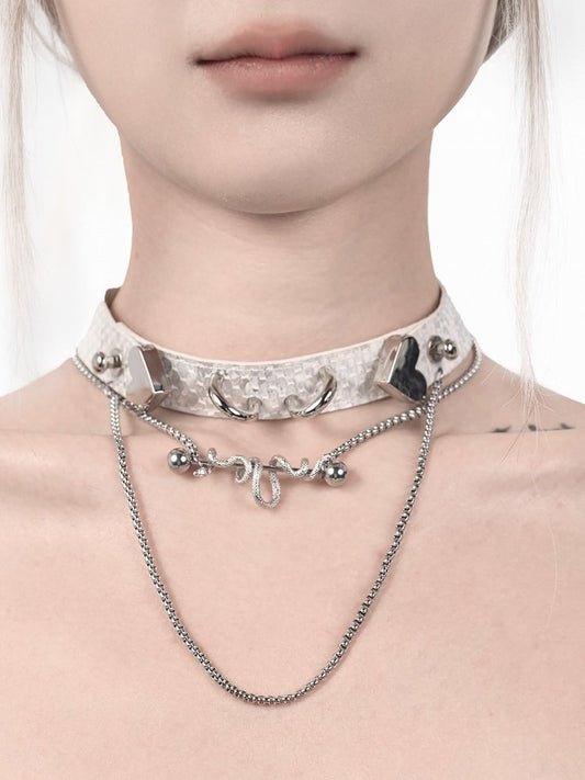 and Punk Heart-shaped Decorated White Choker Snake