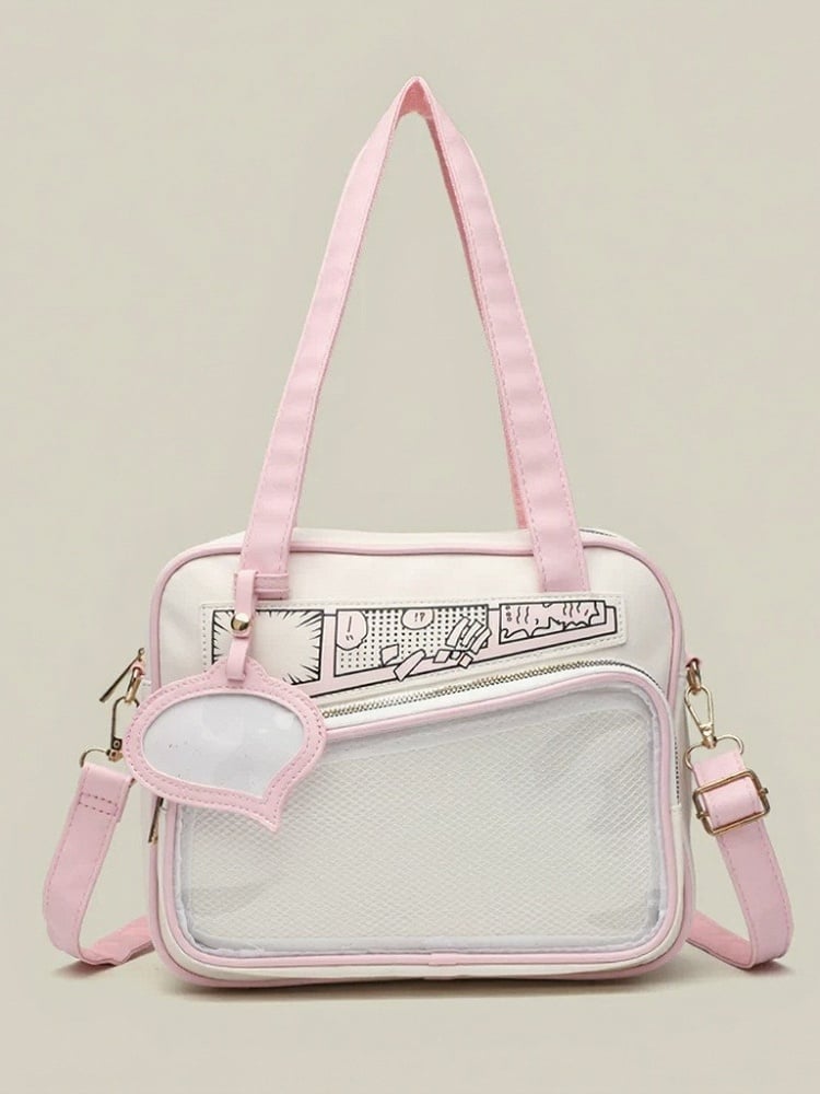 Kawaii Transparent Pocket Double Shoulder Bag in 4 Colors - CMERSIKENG