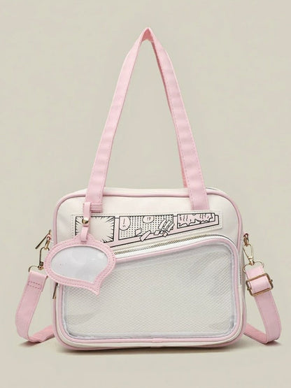 Kawaii Transparent Pocket Double Shoulder Bag in 4 Colors - CMERSIKENG