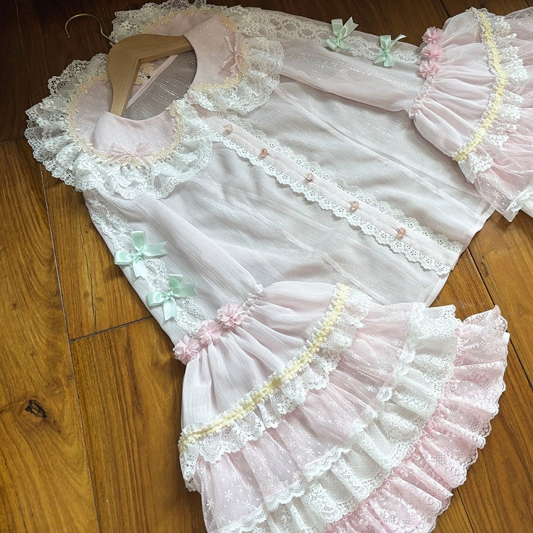Pink Lace Trim Peter Pan Collar Bell Sleeve Lolita Blouse - Ball Lolita