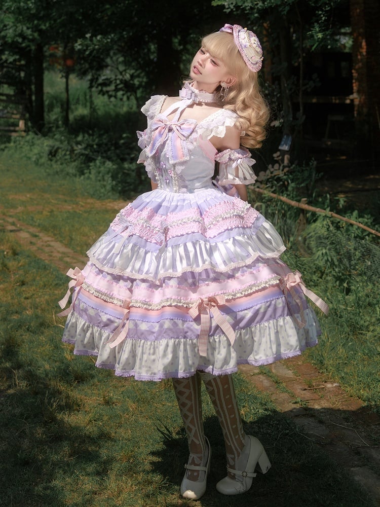 Taro Rock Sweet Paste Akzente JSK Lolita Lila Tiered Cake Bow Set Voll