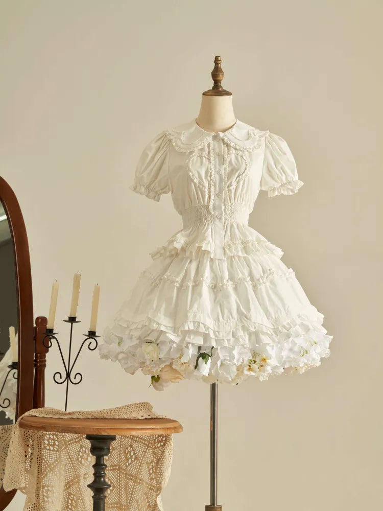 春の収穫 長さ 花柄 35cm/45cm ホワイトホワイト ペチコート