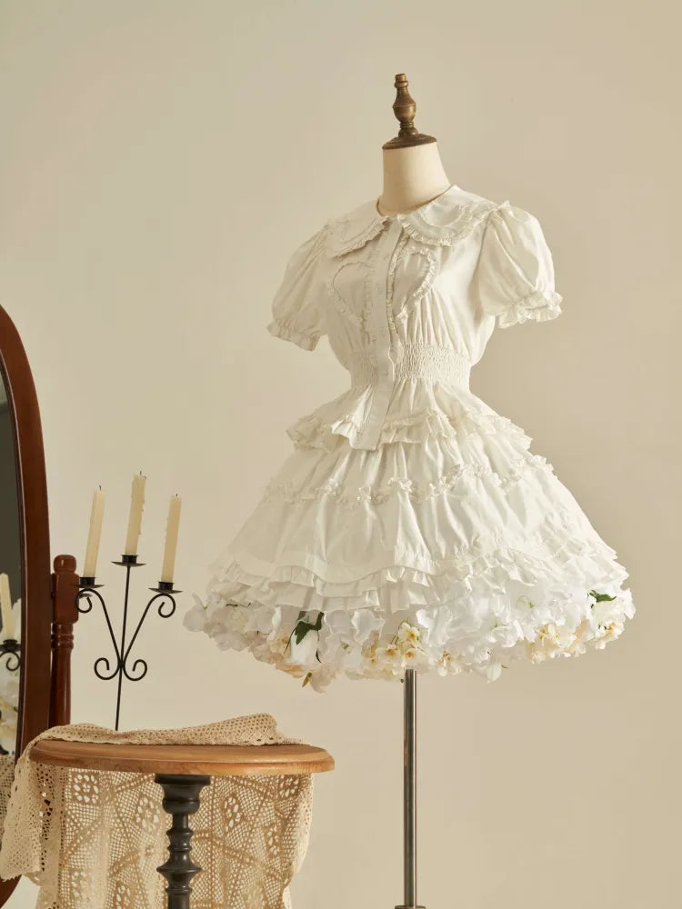 春の収穫 長さ 花柄 35cm/45cm ホワイトホワイト ペチコート