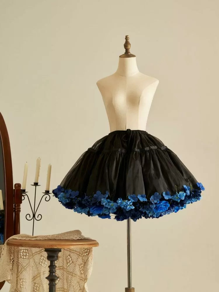 花柄ペチコート 35cm/45cm丈 ブラックブルー ハーベストスプリング