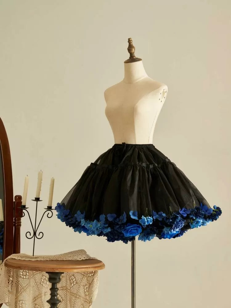 花柄ペチコート 35cm/45cm丈 ブラックブルー ハーベストスプリング
